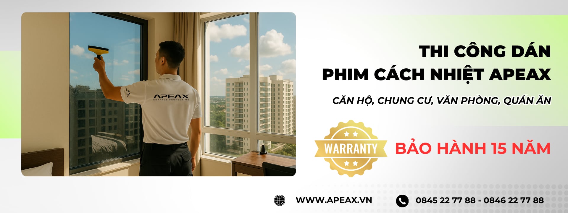 Bảo hành phim cách nhiệt nhà kính APEAX lên đến 15 năm: Sử dụng dài lâu, bền bỉ hiệu suất.
