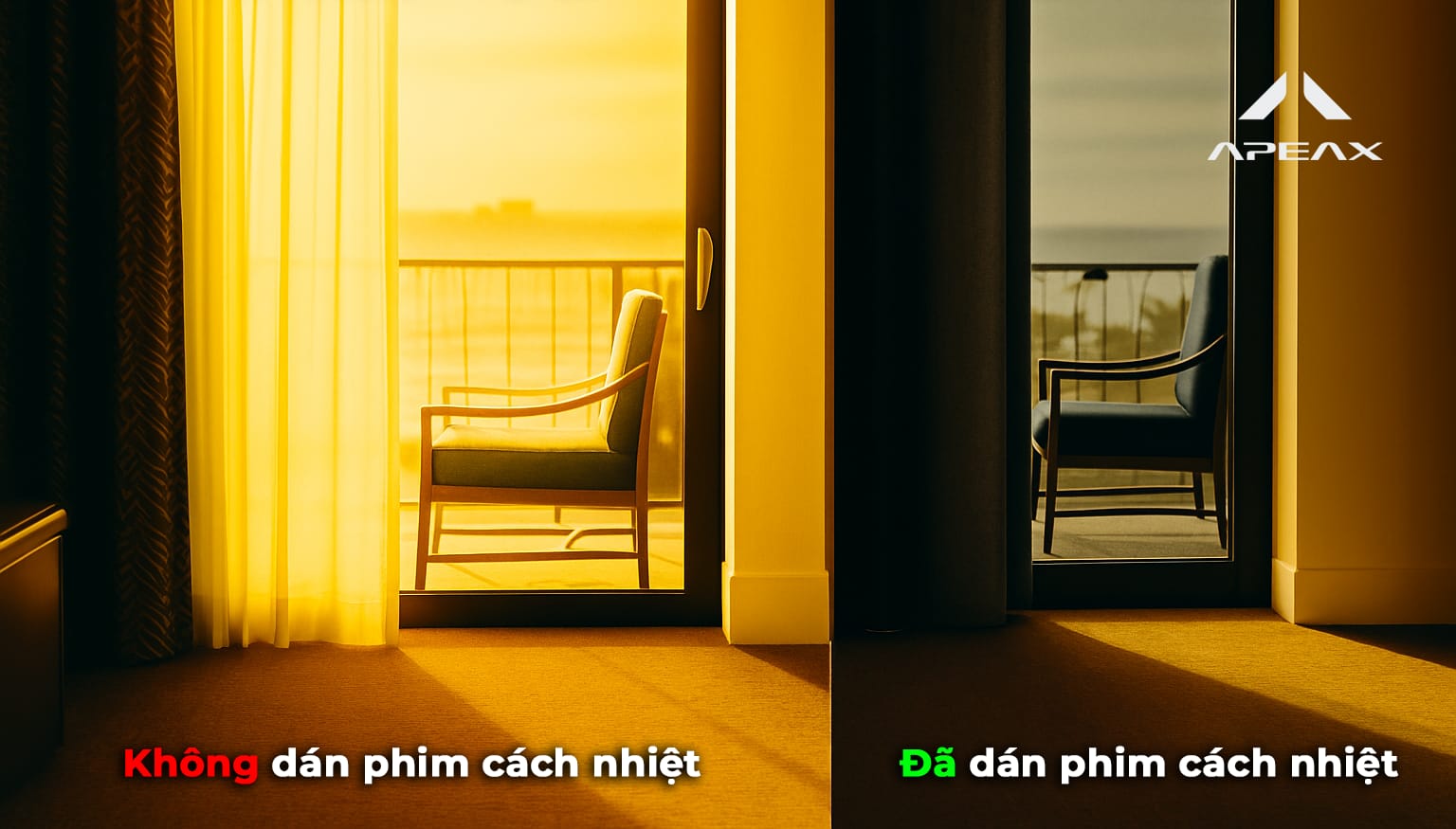 So sánh giữa dán và không dán phim cách nhiệt nhà kính dễ thấy nhất.