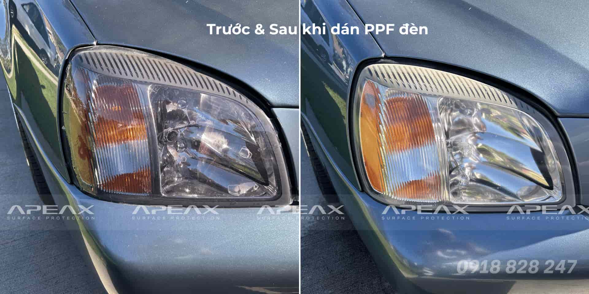 Quá trình dán PPF đèn, kỹ thuật sẽ tẩy ố và đánh bóng, trả lại bề mặt sạch bóng.