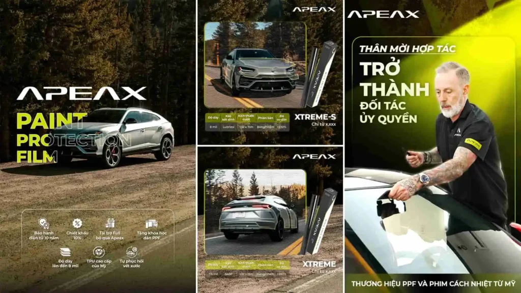 Gọi 0845 22 77 88 hoặc 0846 22 77 88 để được tư vấn trở thành đại lý phim bảo vệ sơn PPF Apeax ngay. Chính sách chiết khấu tốt nhất tại Việt Nam.